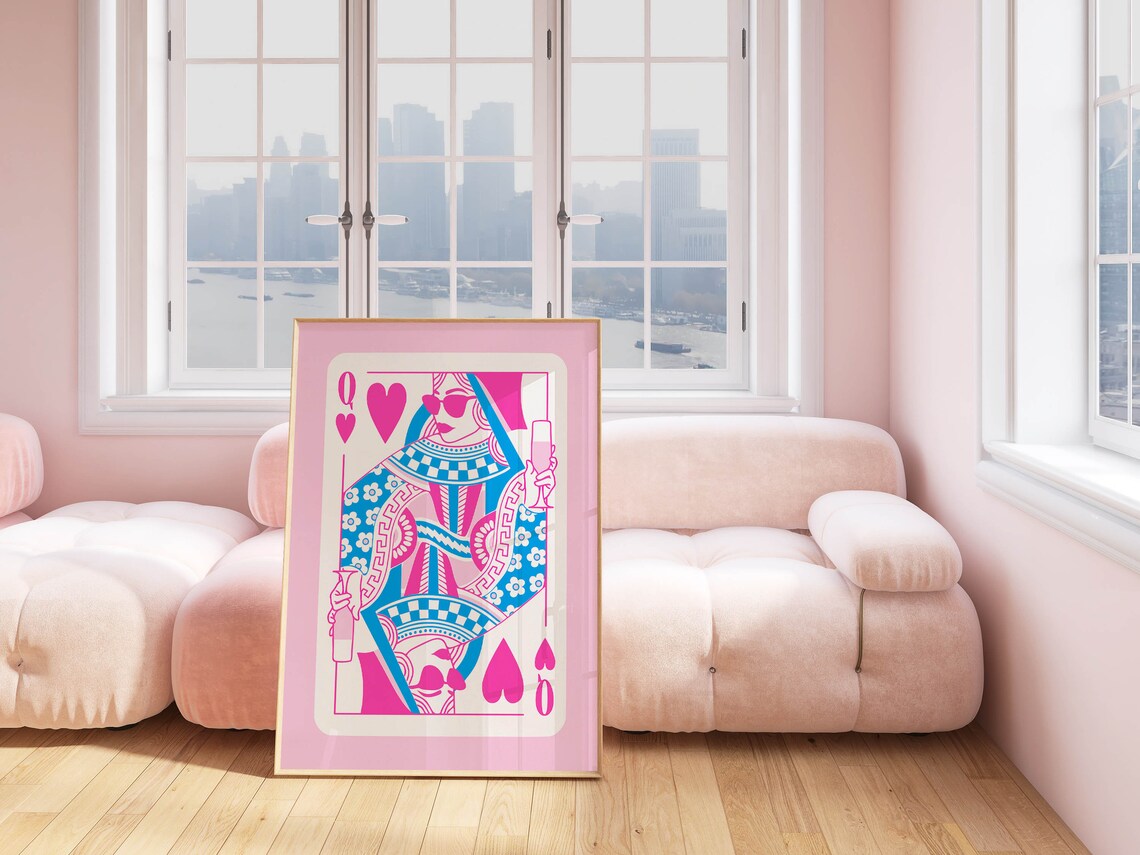 Queen Of Hearts Blue Wall Art, Hot Pink Decor - Image 3