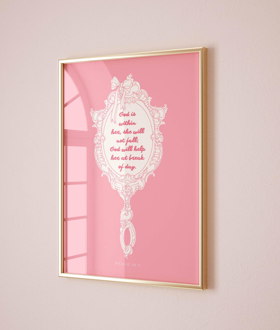Psalm 46:5 God Is Within Her Pink Mirror Faith Bible Verse Poster - Image 2