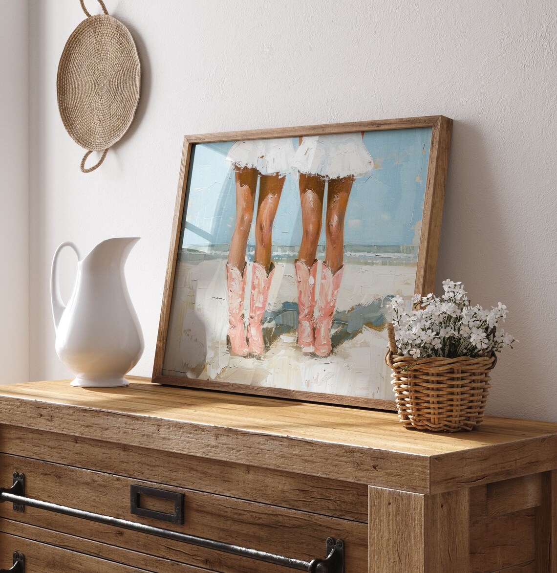 Pink Cowboy Boots On The Beach Coastal Cowgirl Painting Poster - Image 2