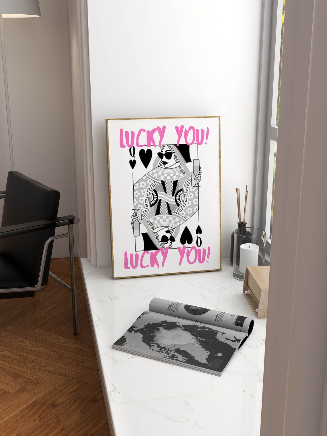 Queen Of Hearts Champagne Wall Art Lucky You Print Out Poster Aesthetic Room Decor Retro Funky Wall Art Cute Apartment Decor Bar Cart Print - Image 2