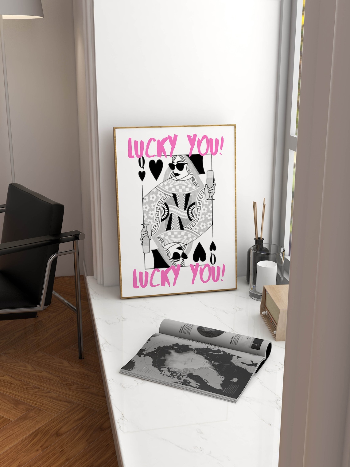 Queen Of Hearts Lucky You Champagne Pink Trendy Card Wall Art - Image 2