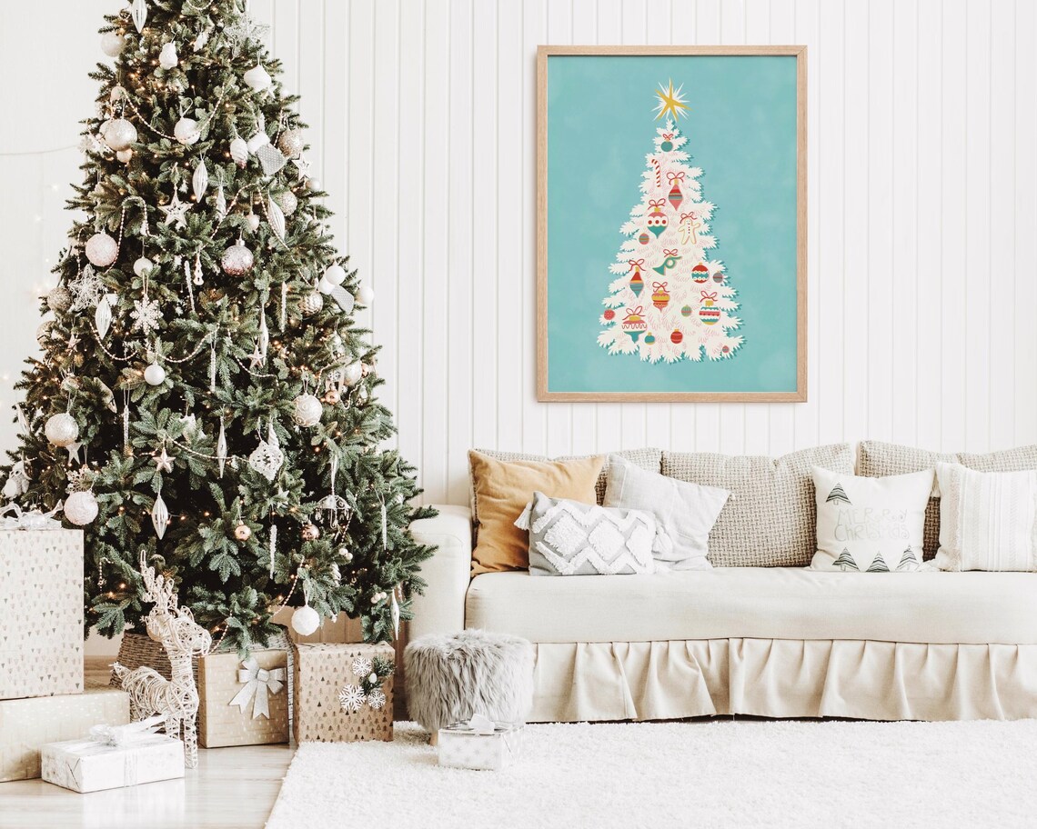 Family Christmas Tree Retro Holiday Decor Art Print - Image 2