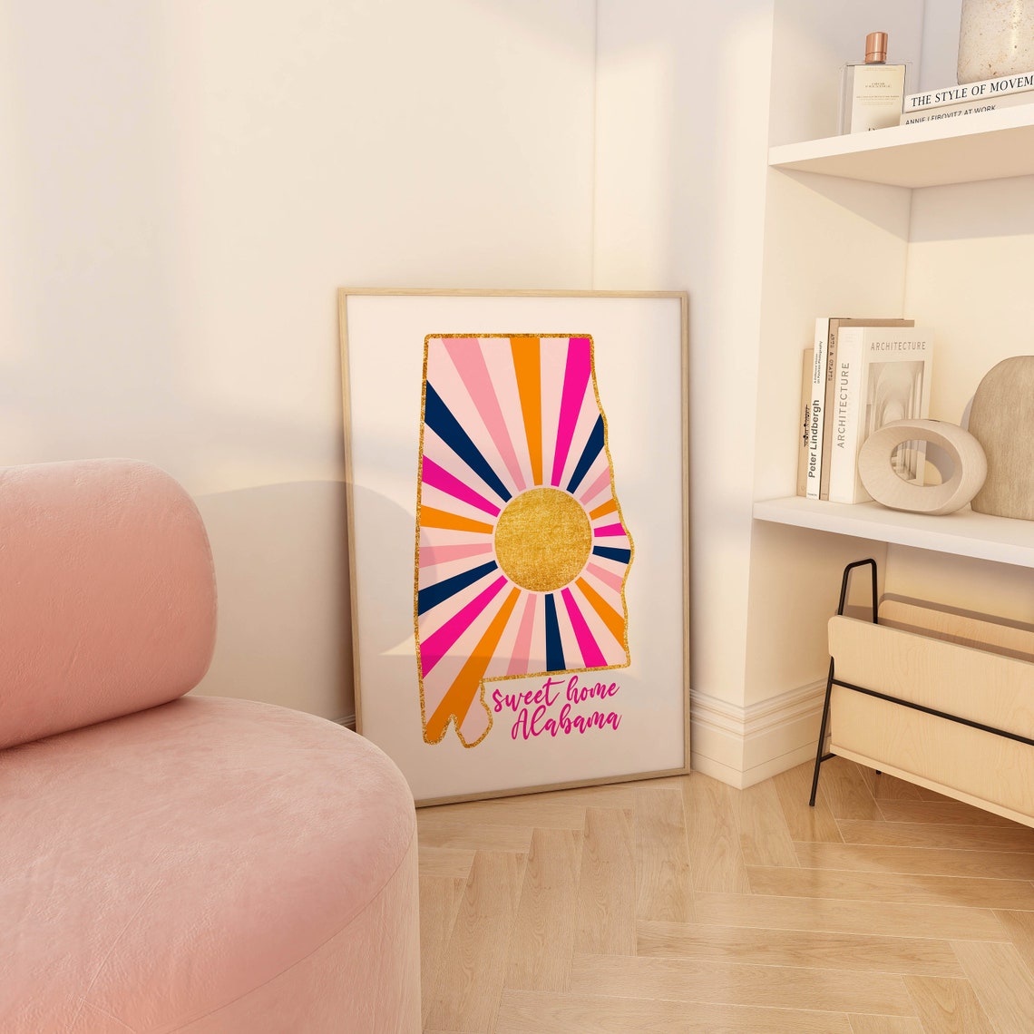 Sweet Home Alabama Southern Art Preppy Room Decor Aesthetic Prink Orange Wall Art Trendy Apartment Decor Teen Bedroom Decor Preppy Print - Image 2