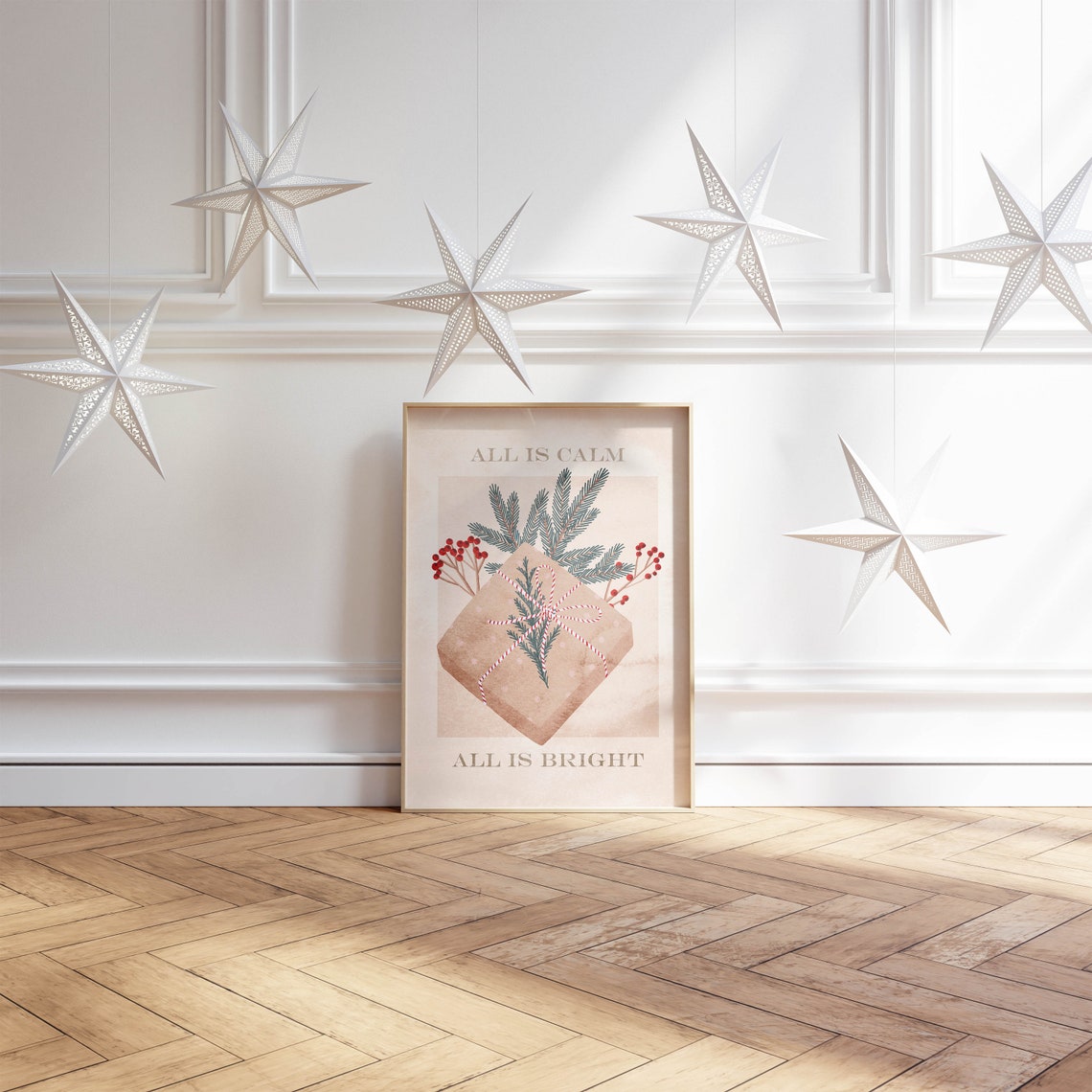 All Is Calm All Is Bright Christmas Gift Botanical Art Print - Image 2