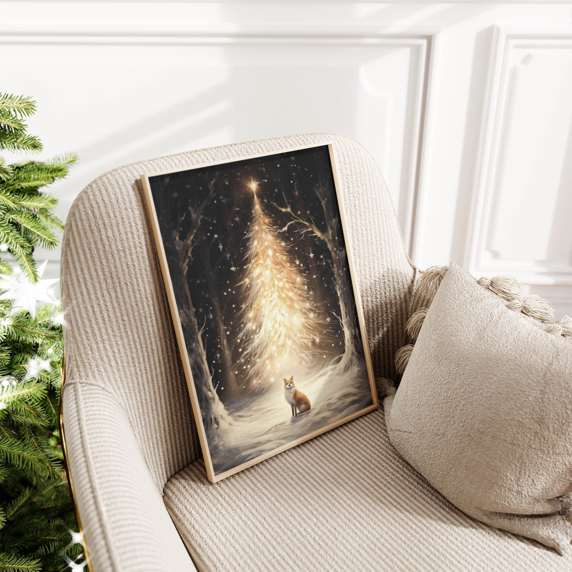 Glowing Christmas Tree with a Red Fox in a Snowy Winter Forest Poster - Image 2