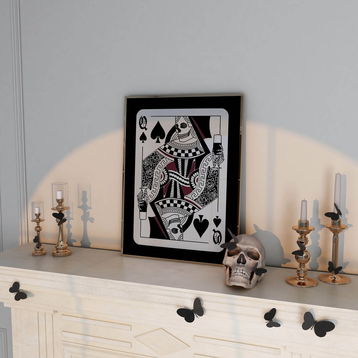 Queen of Spades Skeleton Gothic Halloween Playing Card Poster - Image 2