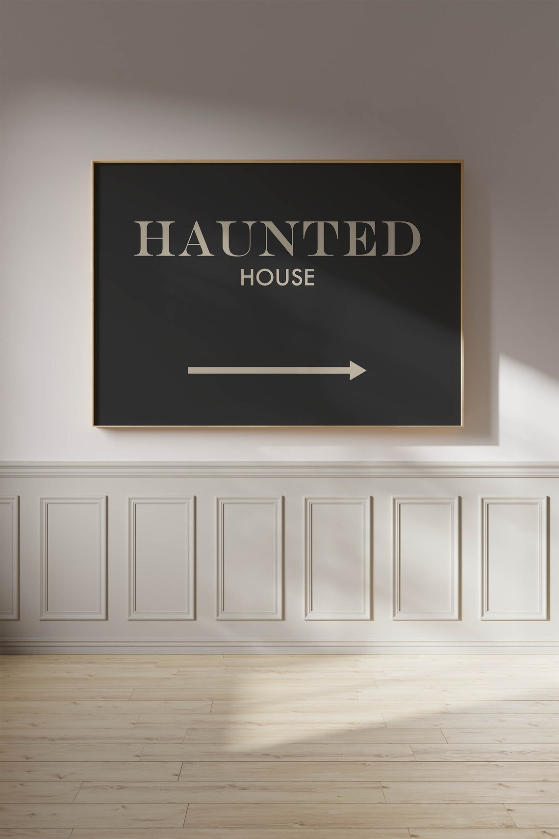 Haunted House Sign with Arrow Black Halloween Typography Poster - Image 2