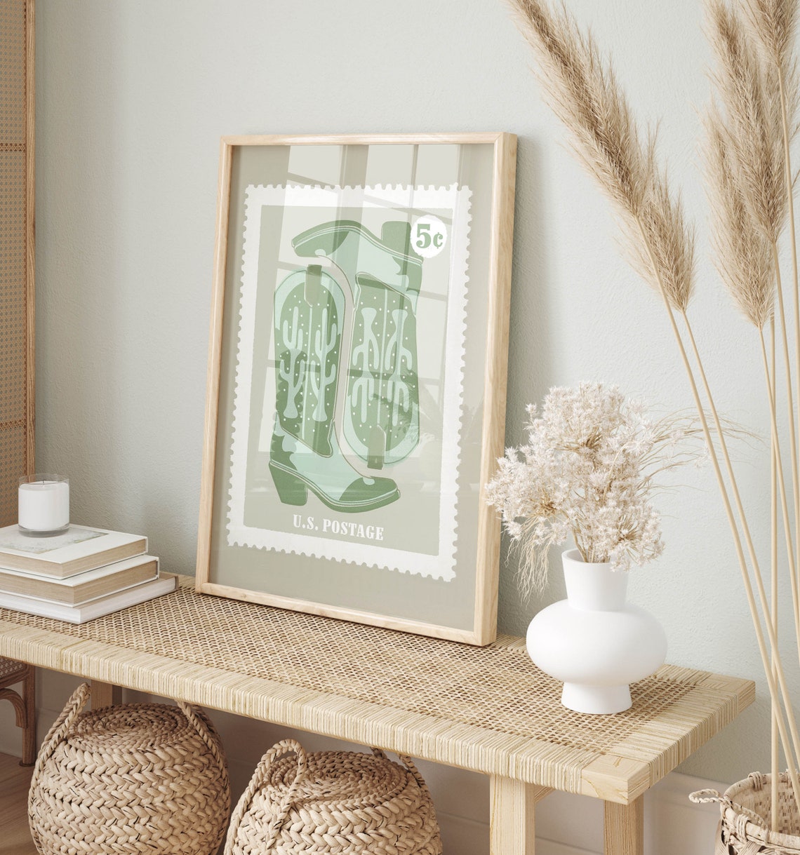 Sage Green Wall Art 70s Western Decor Western Art Green Bedroom Decor Retro Wall Art Trendy Western Bedroom Cowgirl Art Aesthetic Poster - Image 2