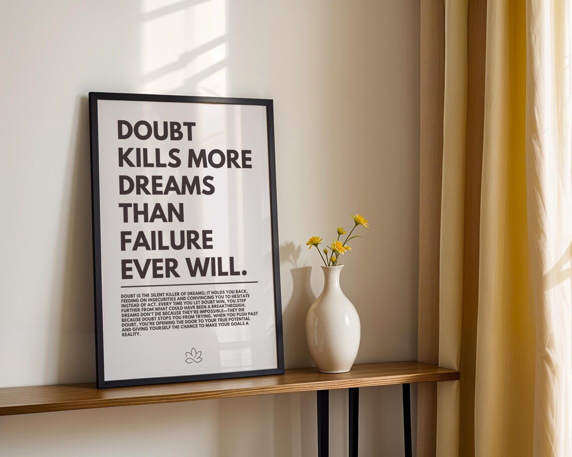 Motivational Doubt Ends Dreams Poster, Minimalist Decor - Image 2