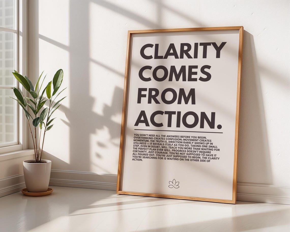 Motivational Clarity Comes From Actions Poster For Minimalistic Home Or Office Decor