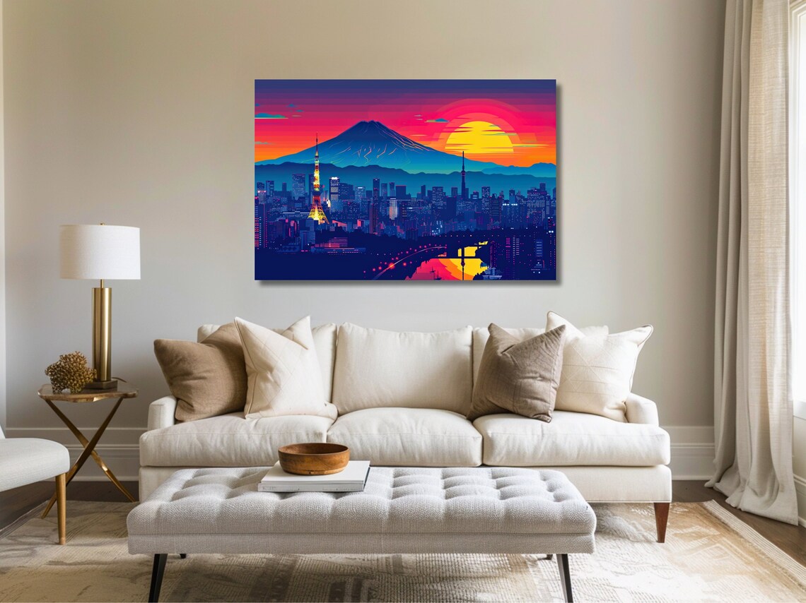 Tokyo Skyline Mount Fuji Sunset Neon Pop City Japan Travel Poster - Image 2