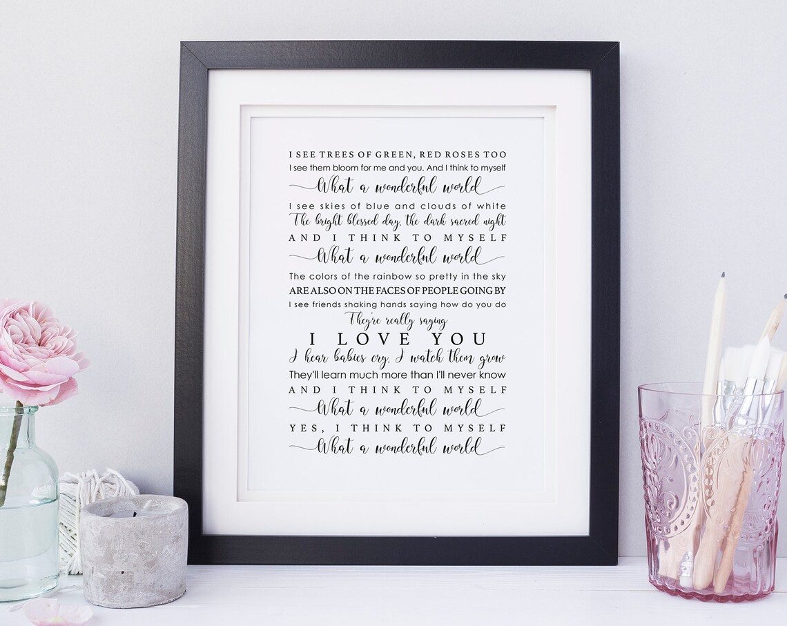 What A Wonderful World Classic Song Lyrics Typography Poster
