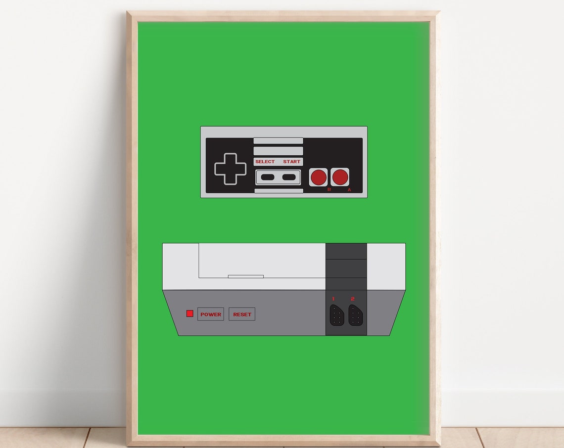 NES Controller and Console Retro 80s Gamer Gift Game Room Poster