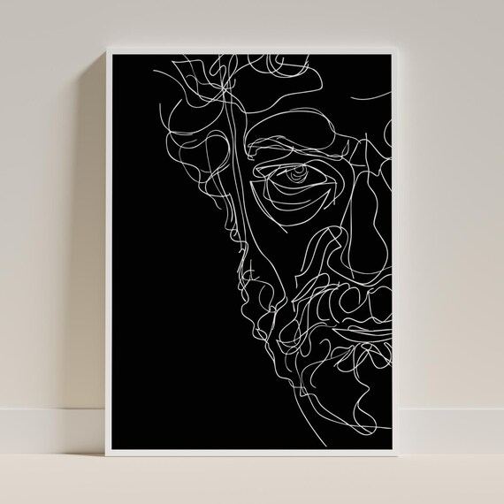 One Line Portrait Black And White Minimalist Wall Art Greek Mythology Figure Print Male Bust Drawing Modern Man Sketch Poster
