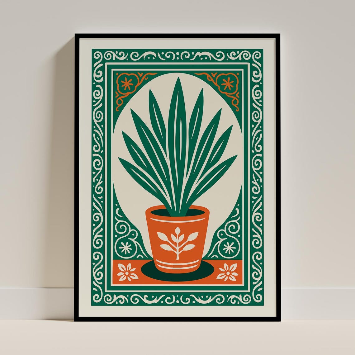 Boho Potted Plant Terracotta Pot Botanical Border Illustration Poster