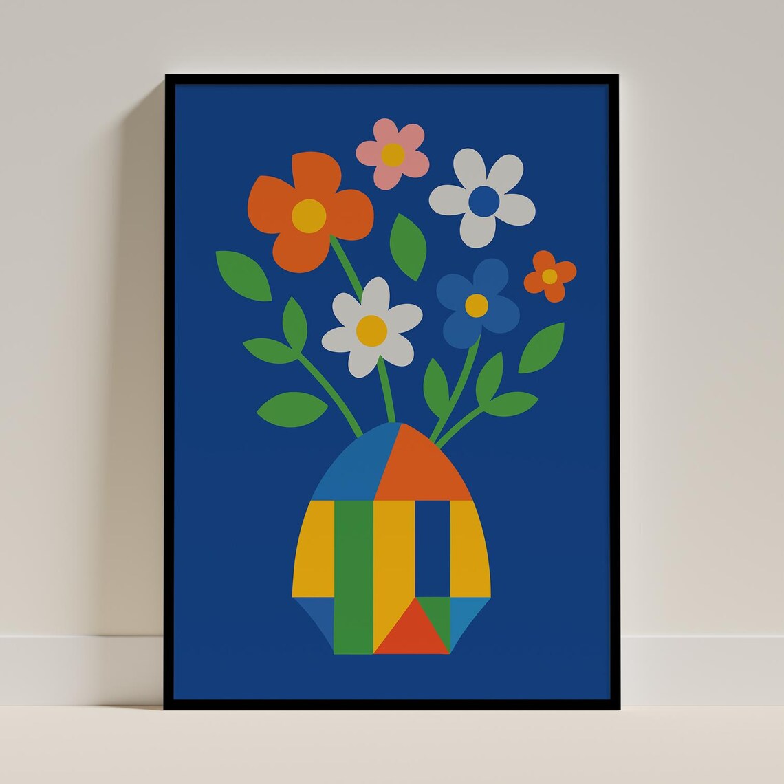 Mid Century Modern Print Retro Floral Wall Art Abstract Flowers Vase Geometric Home Decor Boho Minimalist