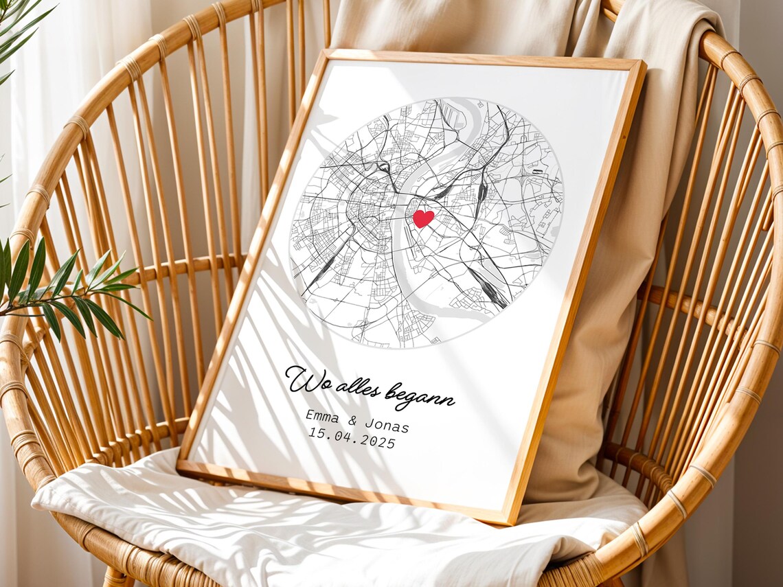 Where It All Began City Map, Heart Coordinates Print