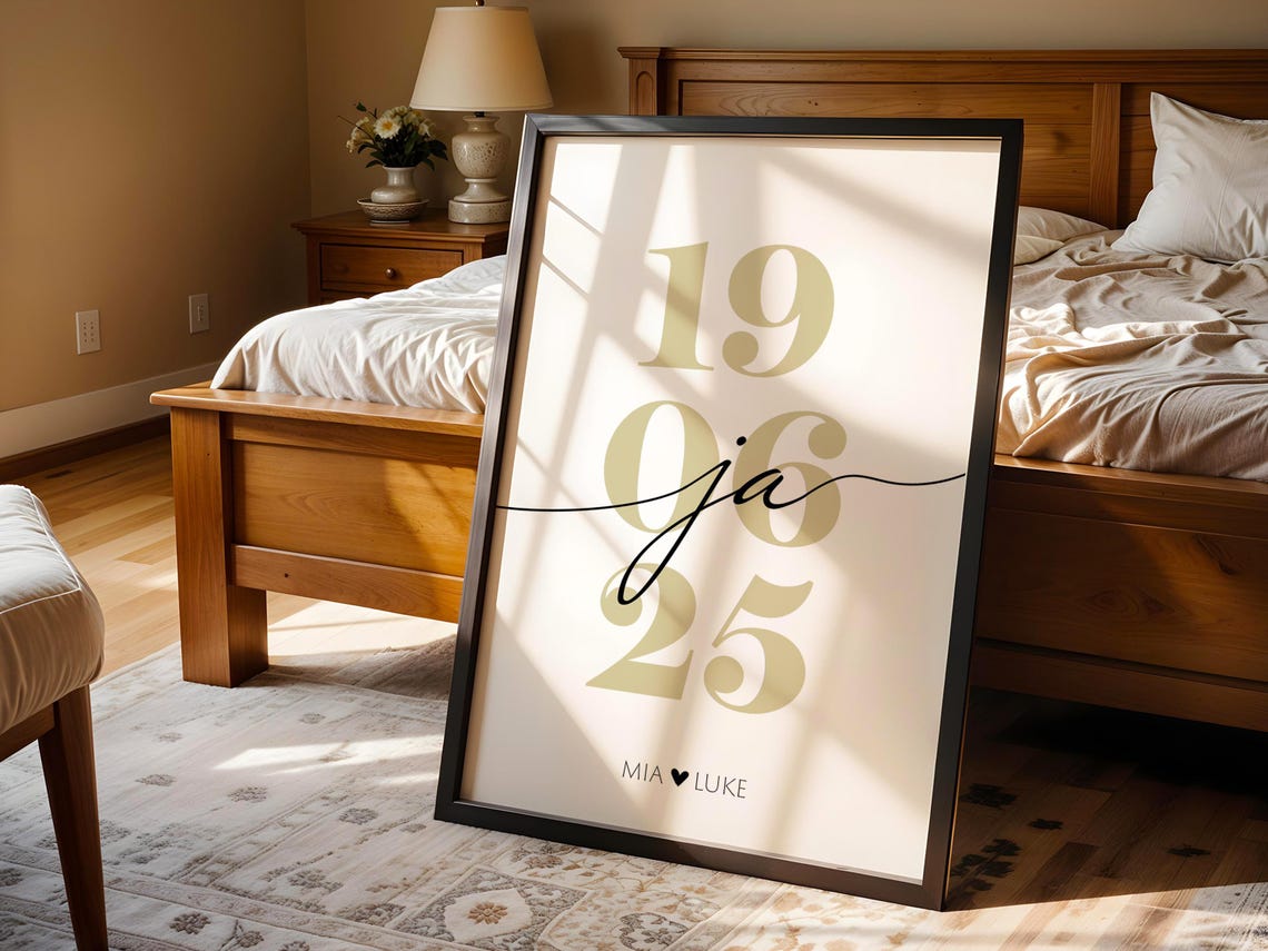 Personalized Ja Date Couple Names Minimalist Anniversary Poster