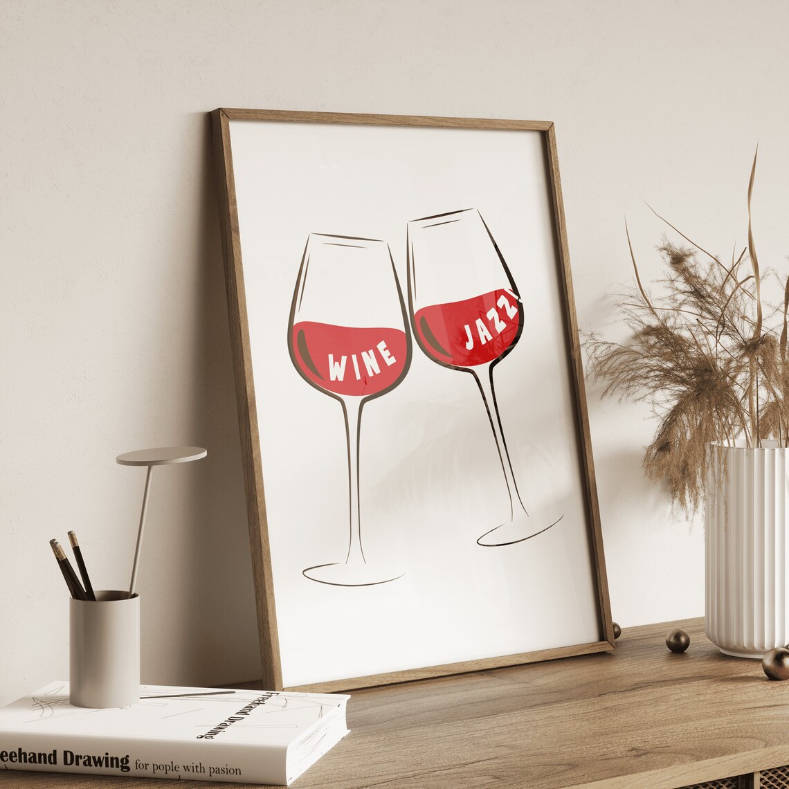 Wine and Jazz Wine Glasses Minimalist Kitchen Music Lover Poster - Image 4