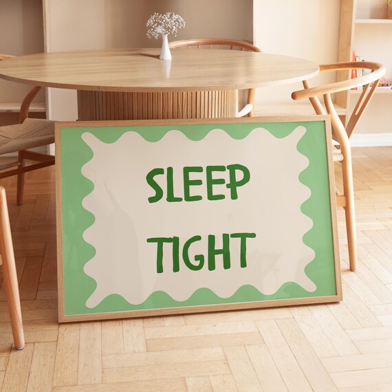 Sleep Tight Print In Green Above The Bed Horizontal Poster Gift Girly Wall Art Cute Bedroom Quote