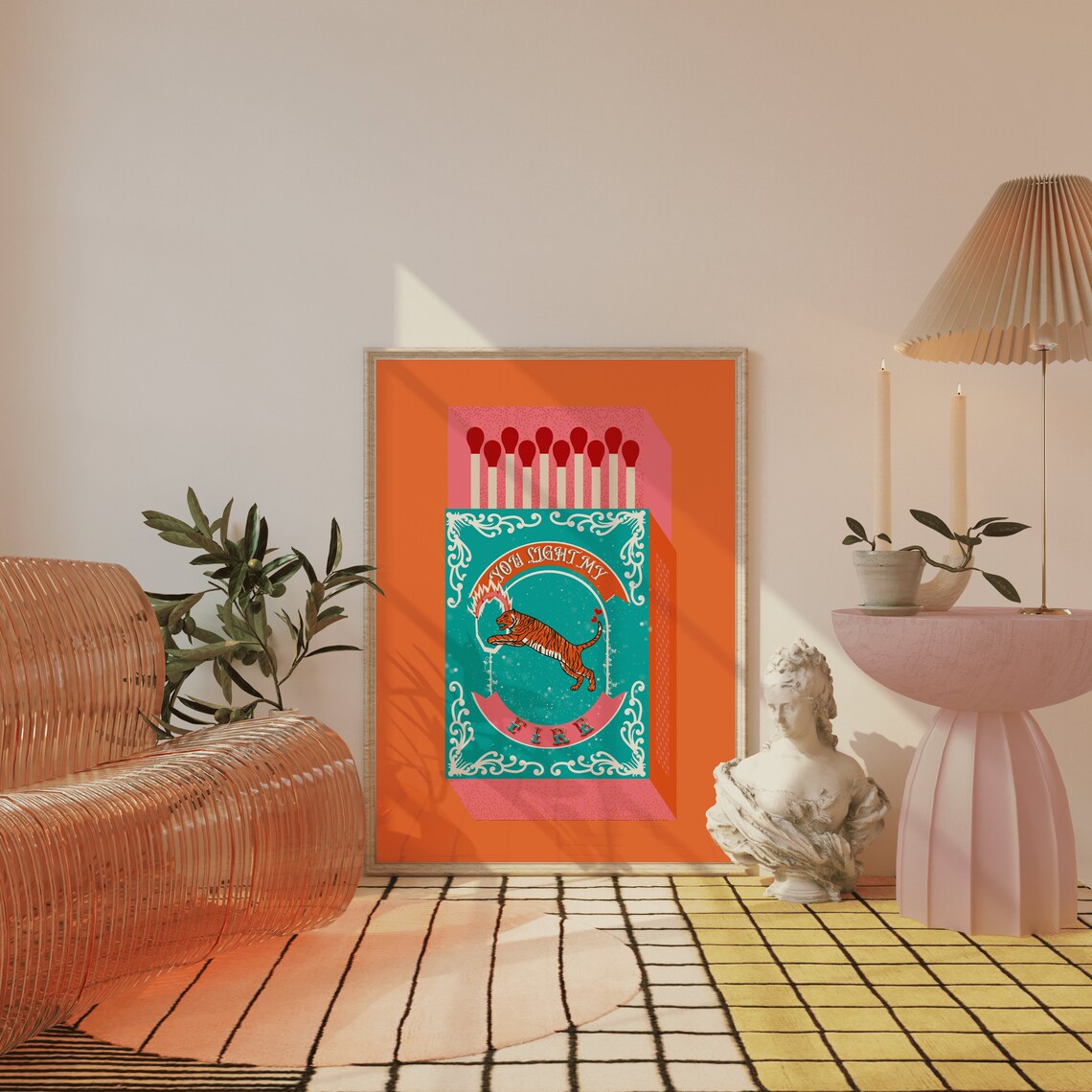 You Light My Fire Orange Matchbox Vintage Art Print - Image 3