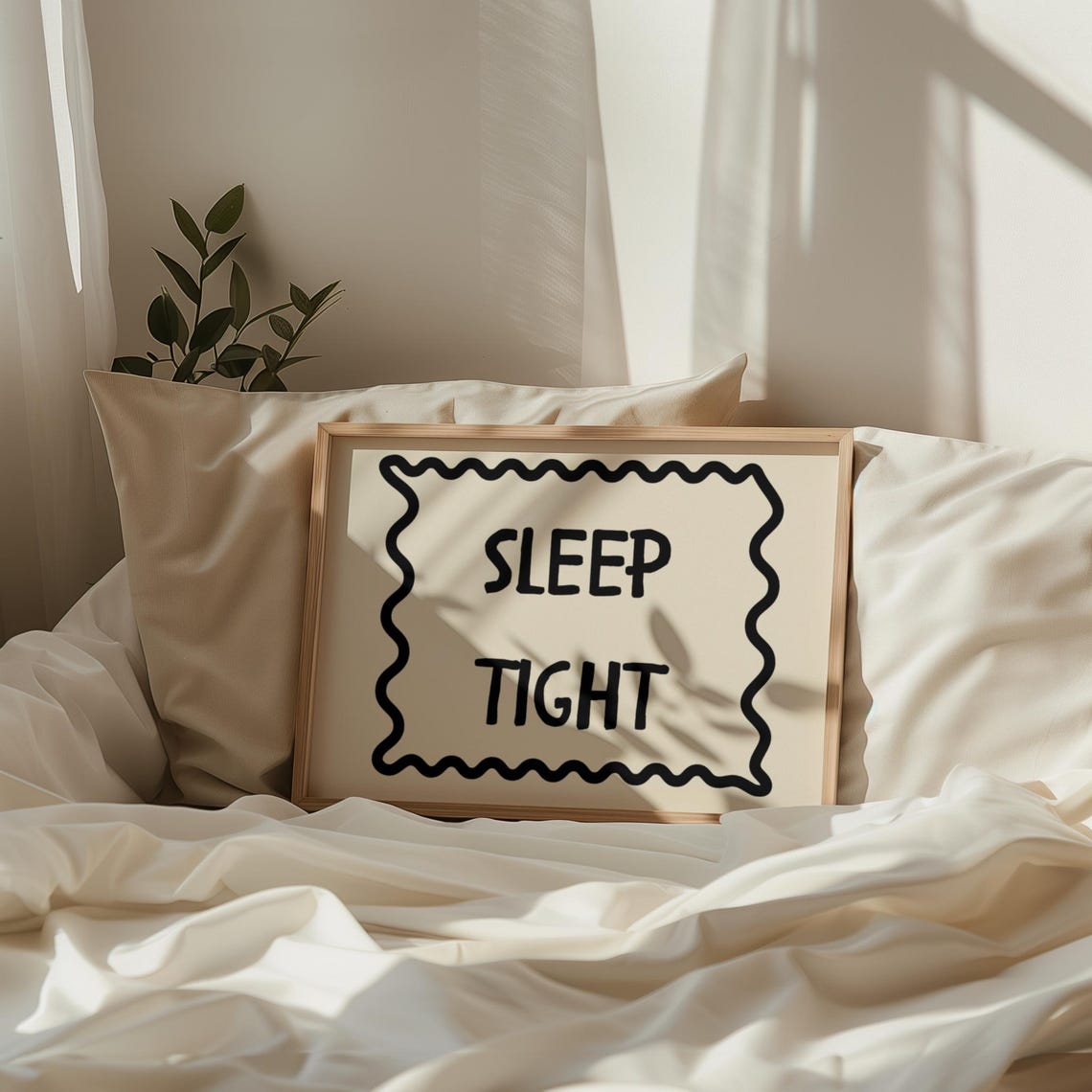 Sleep Tight Black Wavy Border Bedroom Quote Cozy Horizontal Poster
