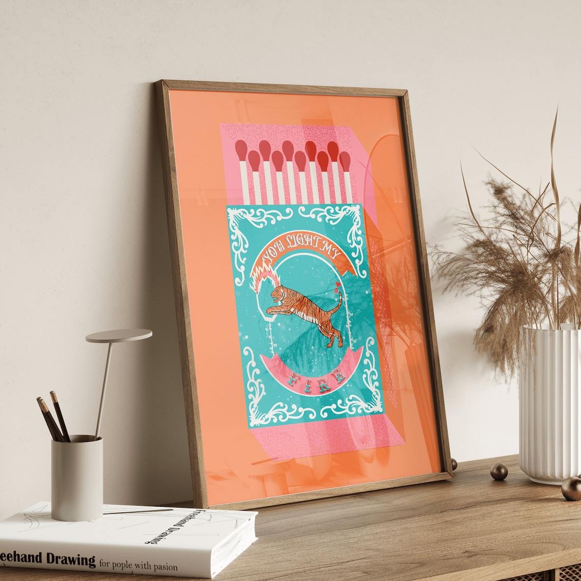 You Light My Fire Orange Matchbox Retro Art Print - Image 4