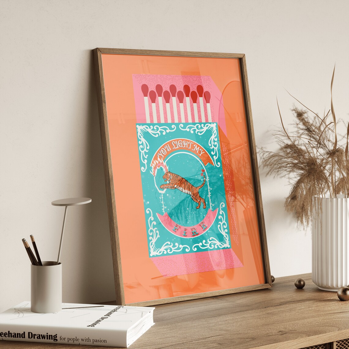 You Light My Fire Orange Matchbox Vintage Art Print - Image 4