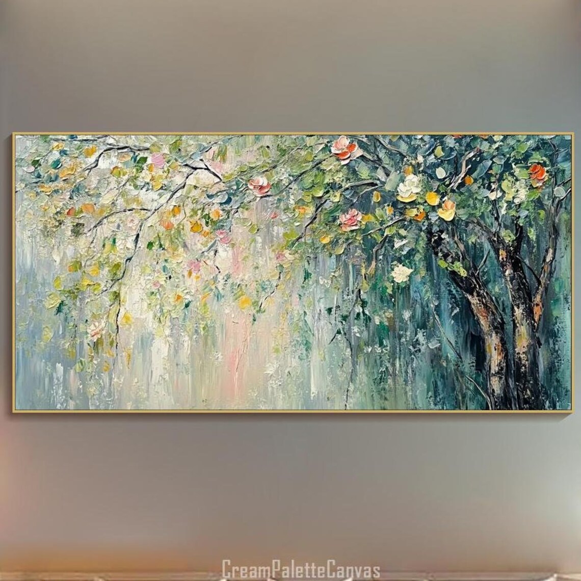 Abstract Tree Art Print, Green Blossom Modern Decor