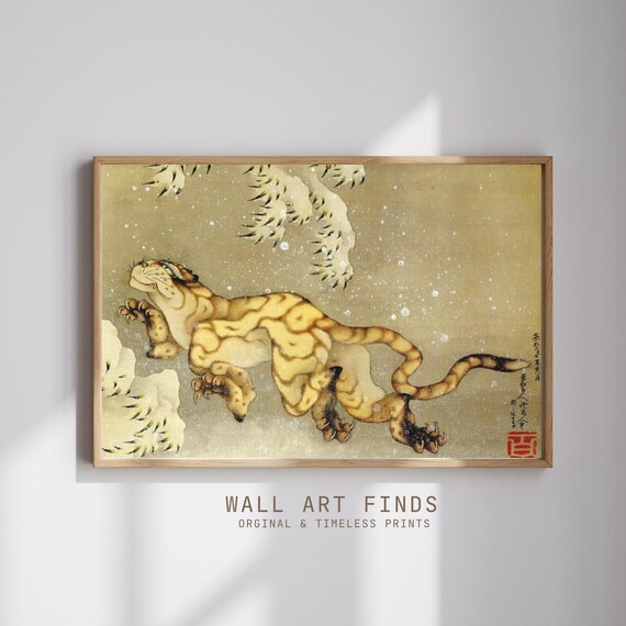 So Shiseki Tiger In Snow Vintage Japanese Leopard Print Oriental Animal Art Wall Decor 300 Dpi