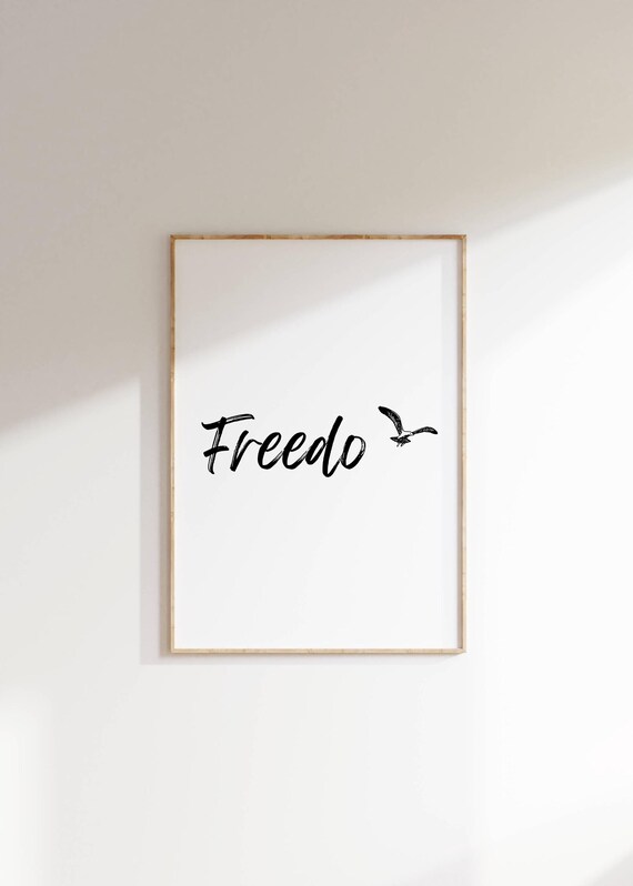 Freedo Script Typography Poster Minimalist Black and White Bird Illustration Art