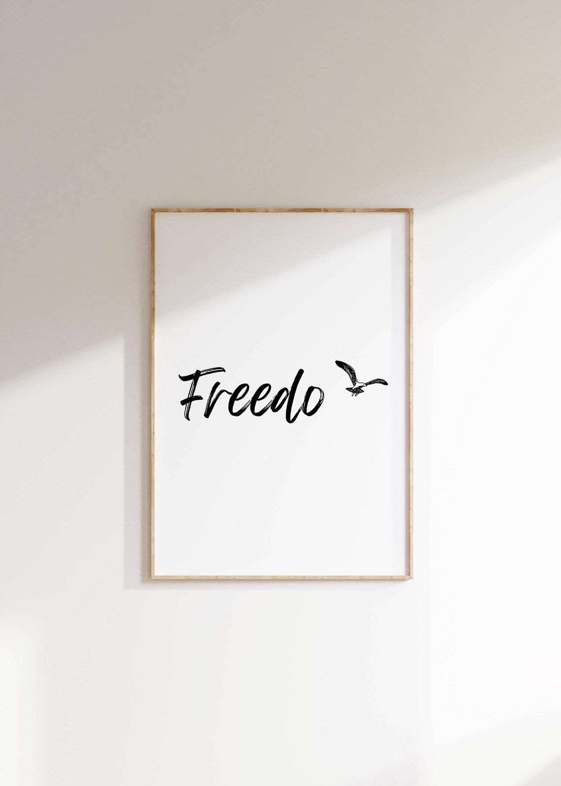 Freedo Script Typography Poster Minimalist Black and White Bird Illustration Art