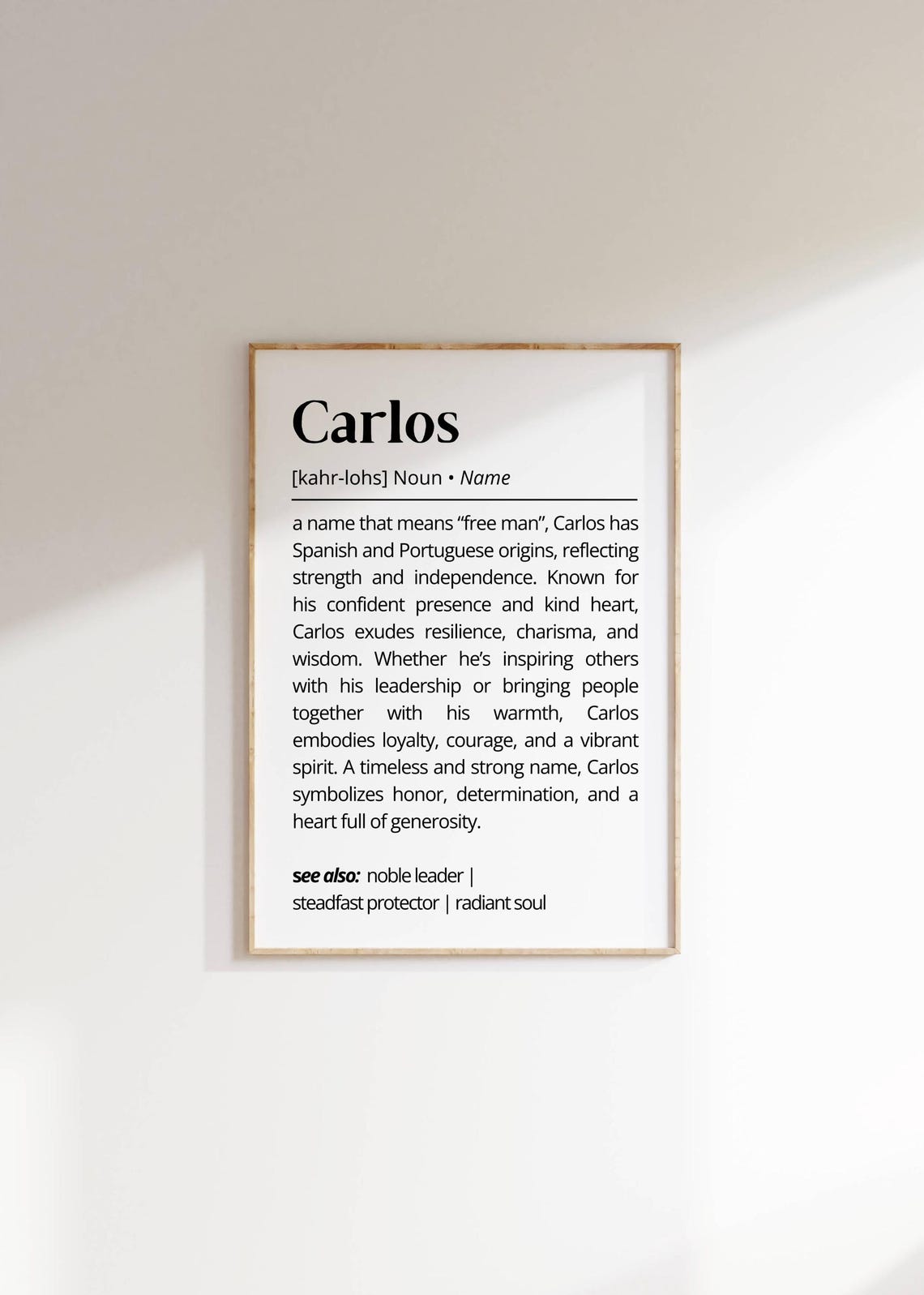 Carlos Name Meaning Dictionary Definition Personalized Gift Poster