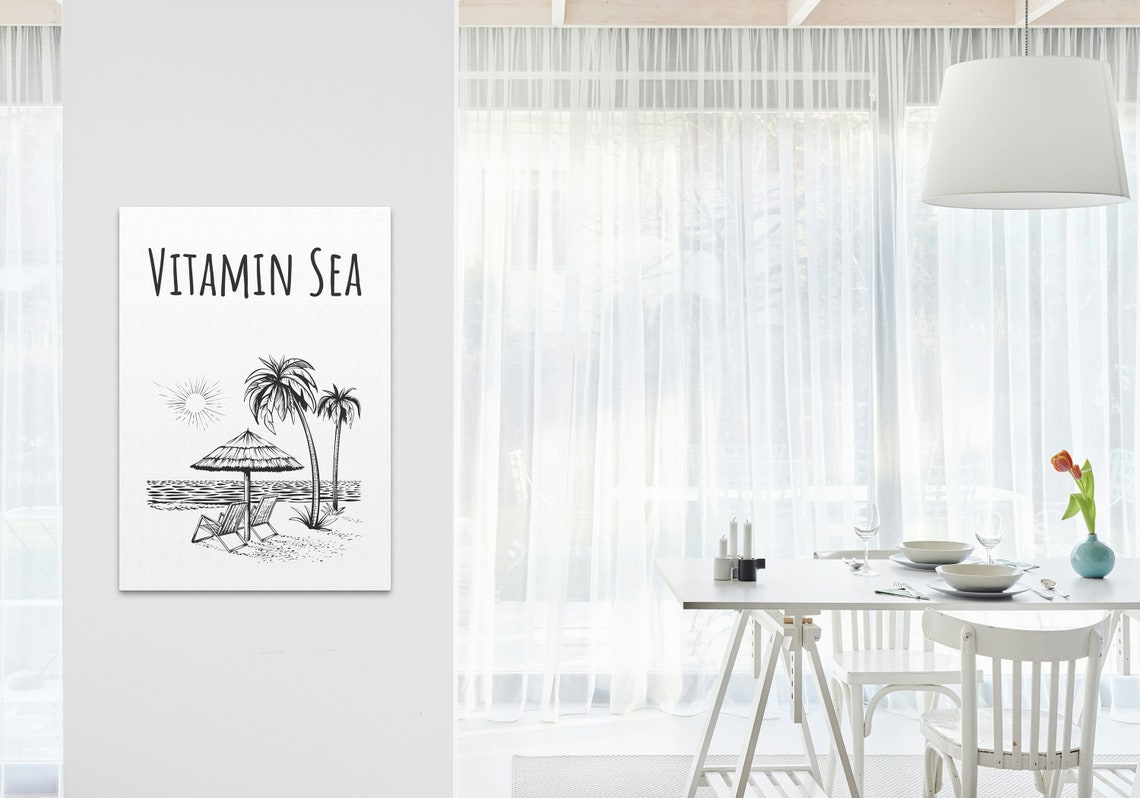 Vitamin Sea Beach Scene Sun Line Drawing Summer Coastal Poster - Image 3