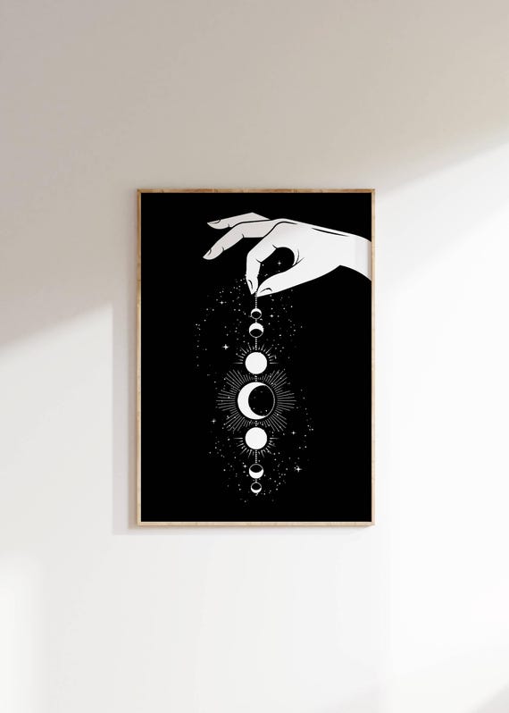 Celestial Hand Moon Phases Wall Art Mystical Boho Decor Astrology Moon Cycle Poster Spiritual Cosmic Artwork Home Gift For Her