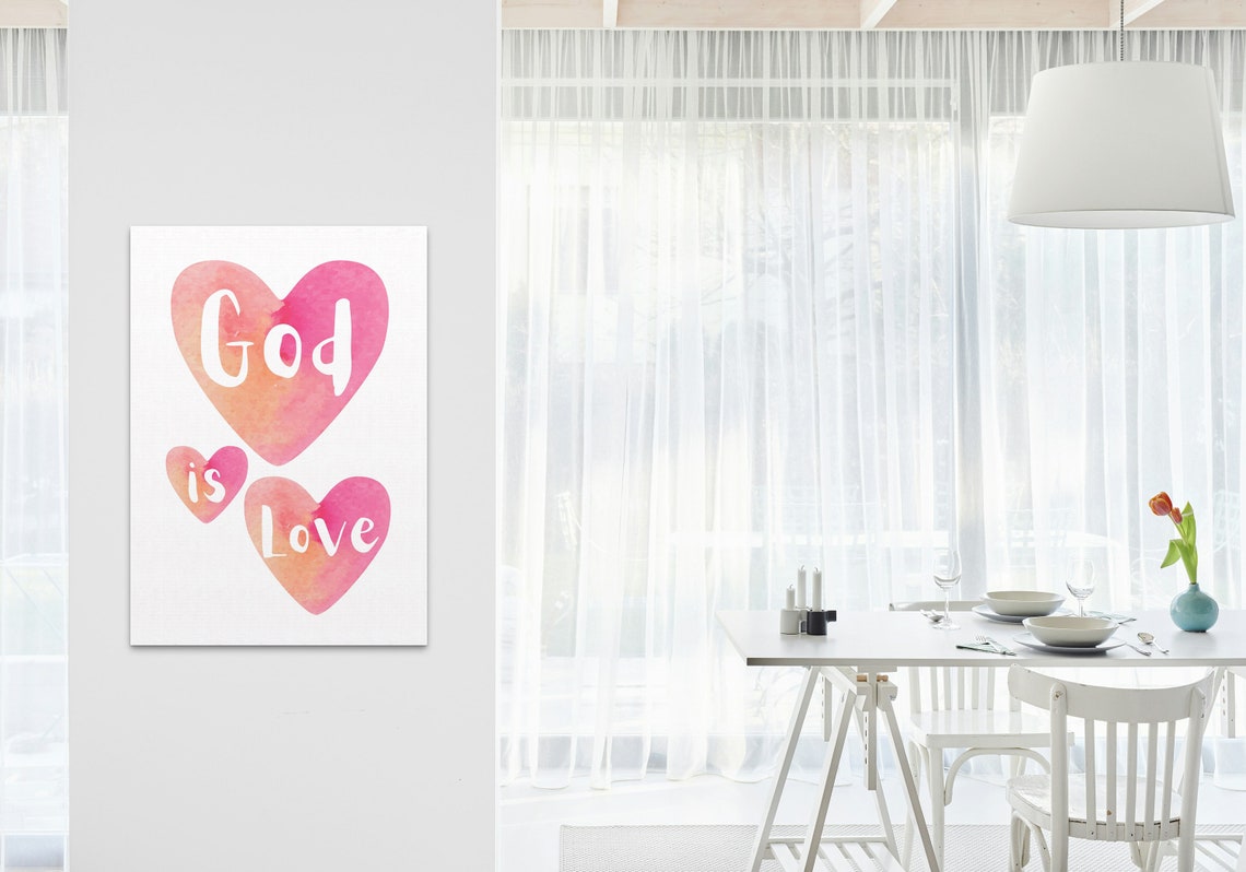 God Is Love Watercolor Hearts Pink Orange Gradient Faith Poster - Image 3