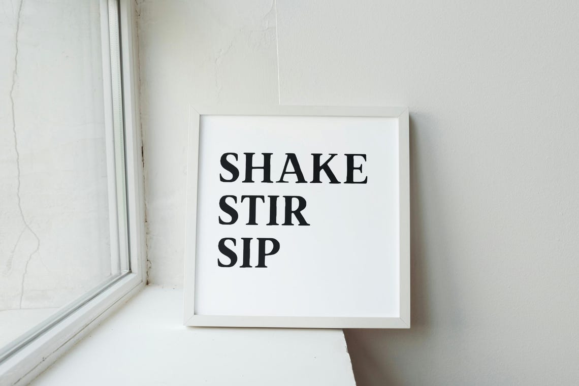 Shake Stir Sip Minimalist Black And White Cocktail Bar Poster - Image 2