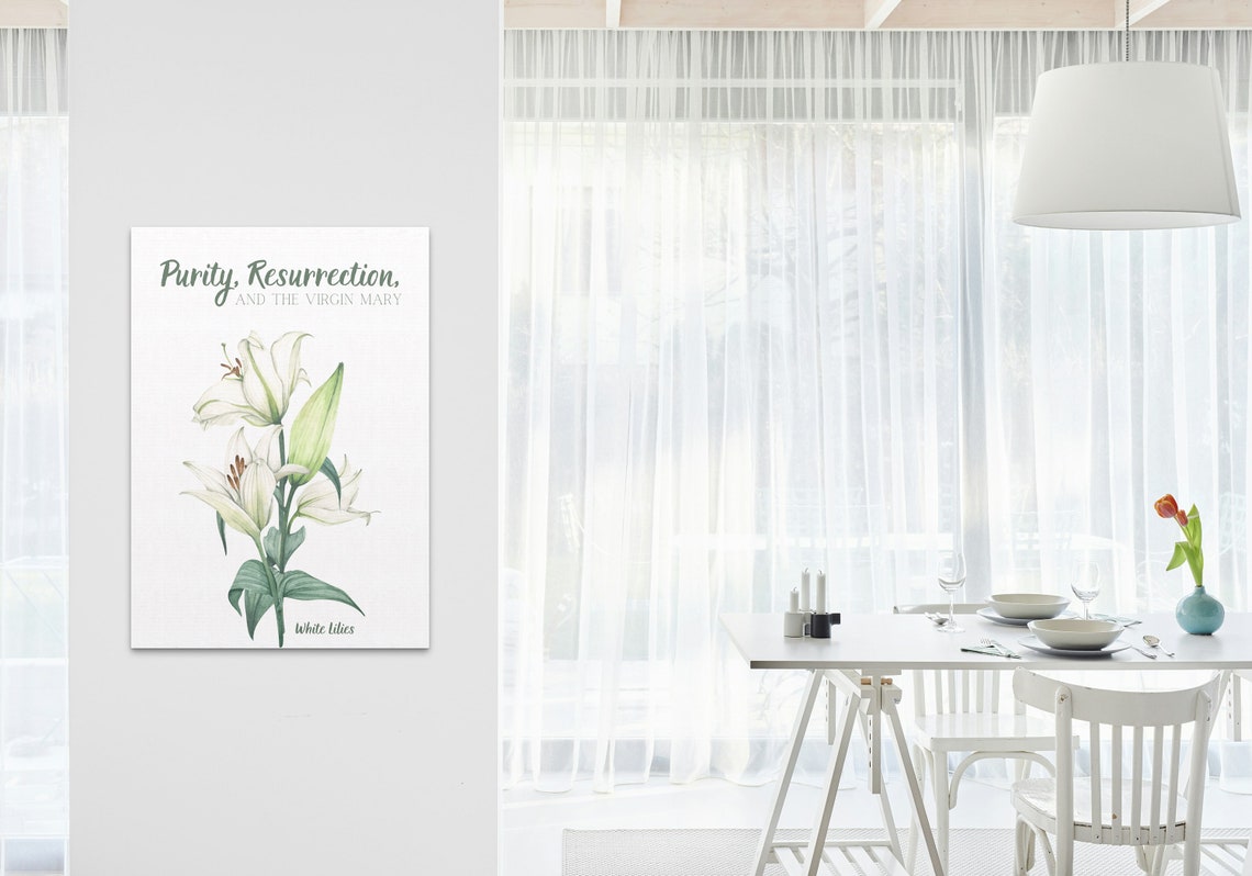 Purity Resurrection Virgin Mary White Lily Watercolor Faith Poster - Image 3