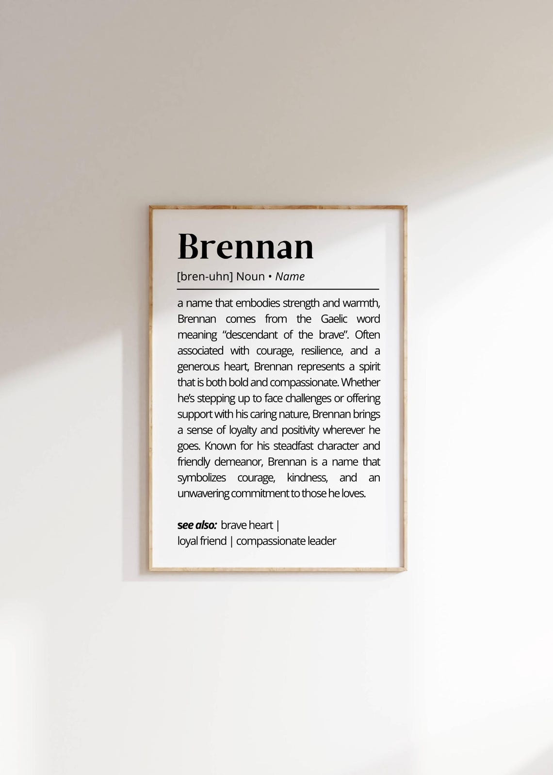 Brennan Name Definition Wall Art Personalized Name Meaning Gift Minimalist Elegant Gift For Him Modern Typography As Home Decor