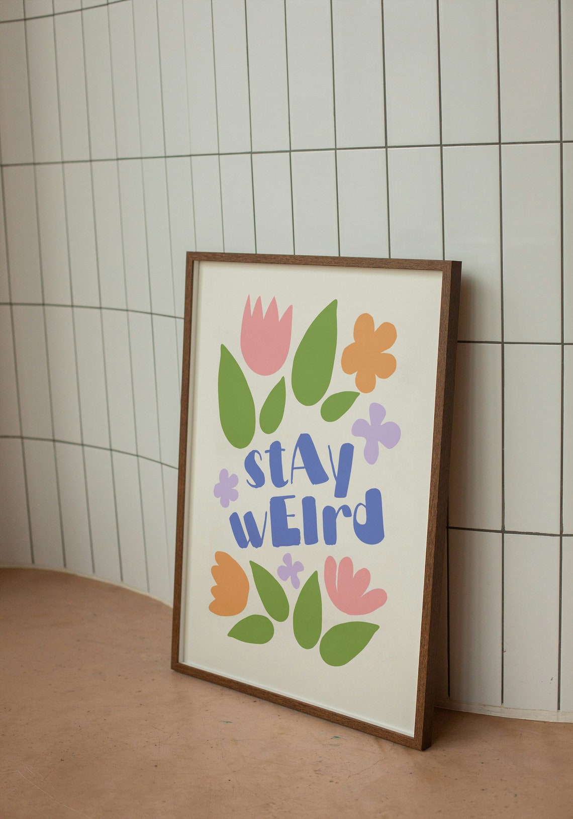 Stay Weird Retro Floral Typography Bright Pastel Colors Poster - Image 2