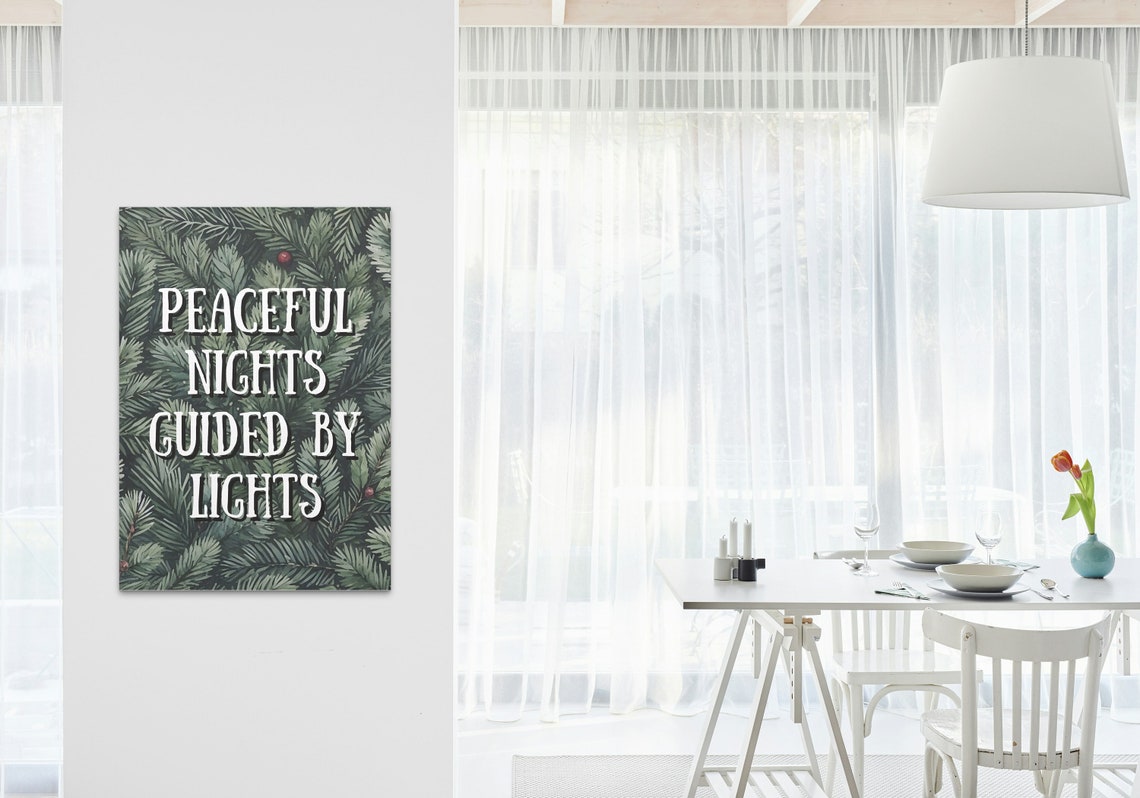Peaceful Nights Guided By Lights Pine Forest Holiday Quote Poster - Image 3