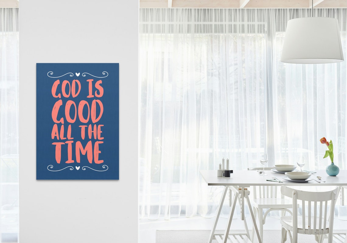 God Is Good All the Time Coral Brush Typography Navy Faith Poster - Image 3