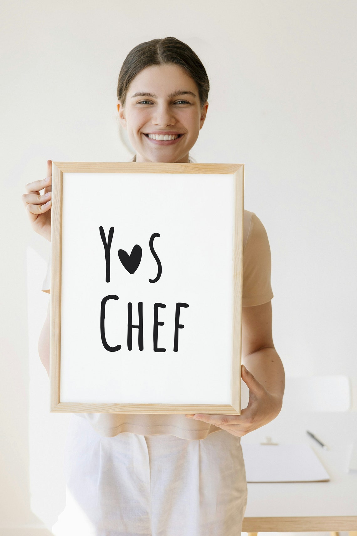 Yes Chef Big Heart Lettering Funny Quote Kitchen Cooking Poster - Image 2
