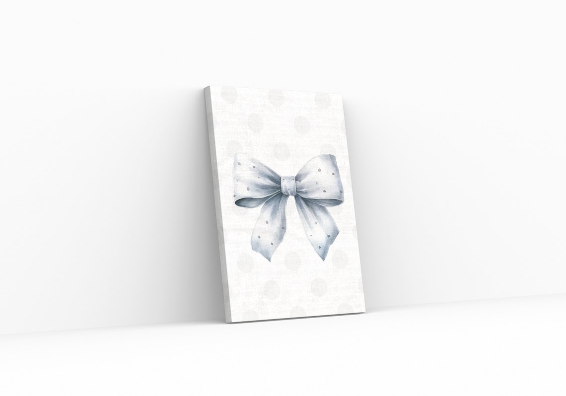 Watercolor Grey Bow Polka Dot Preppy Cute Nursery Wall Poster - Image 3