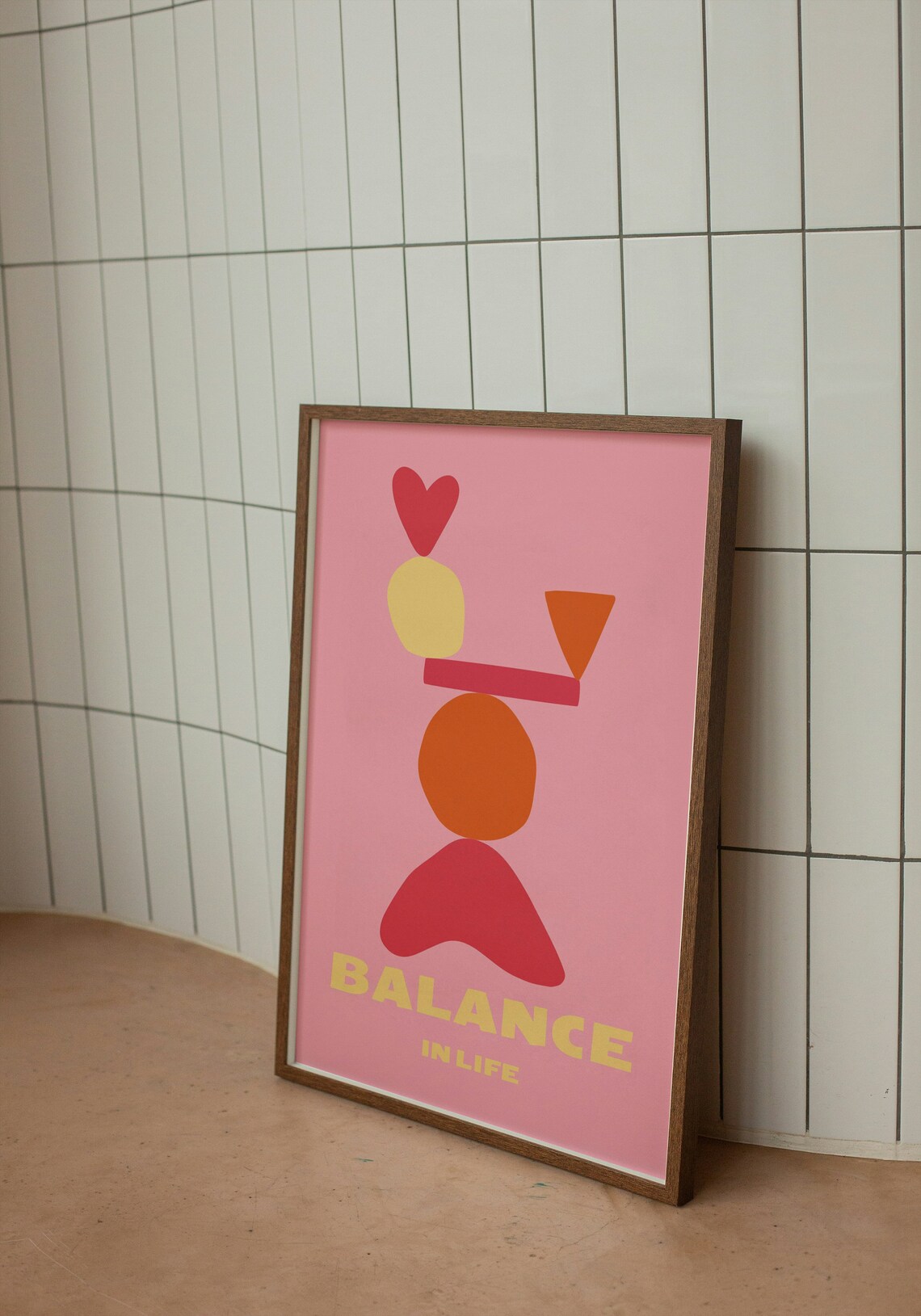 Balance in Life Abstract Shapes Pink Background Colorful Modern Poster - Image 2