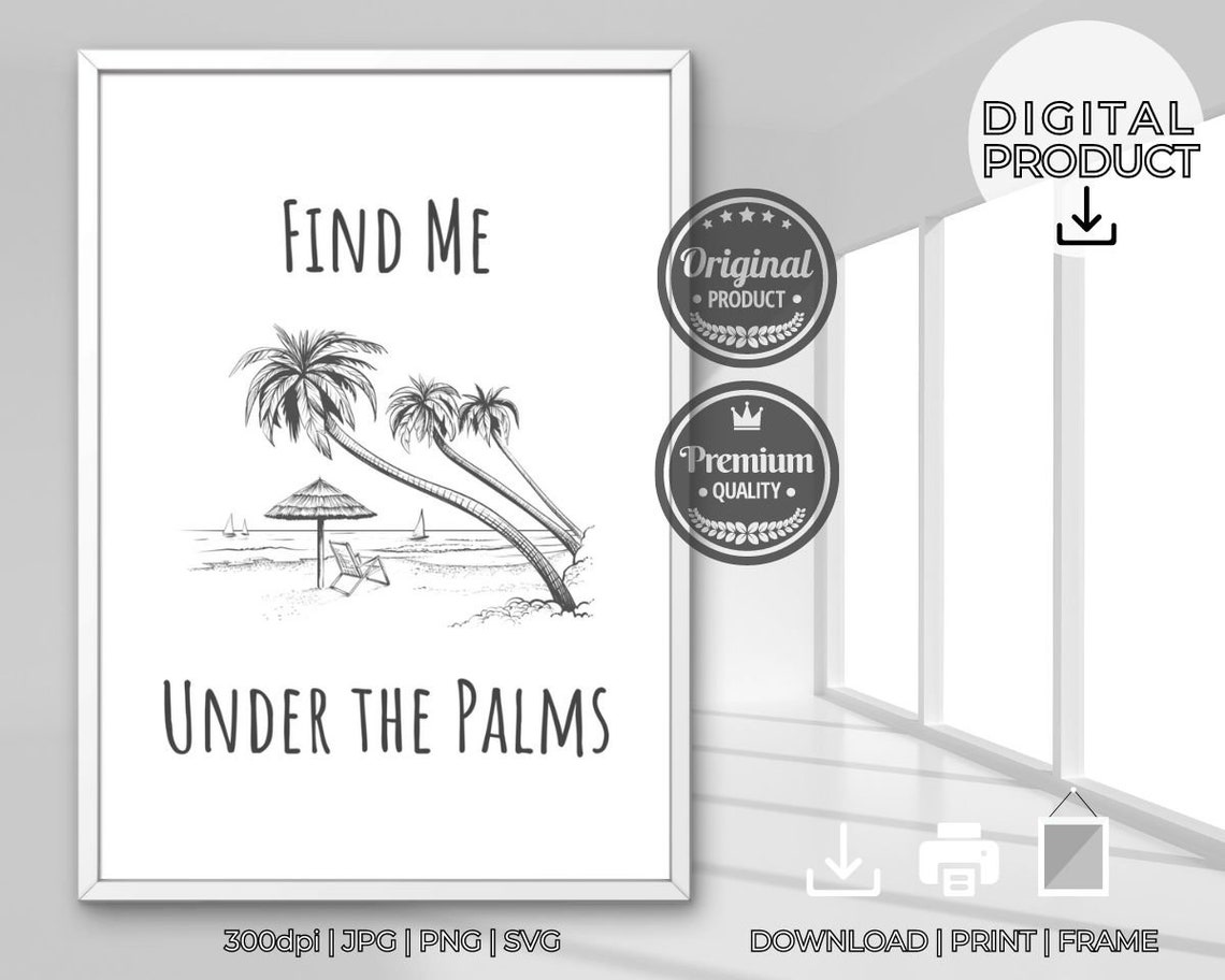 Find Me Under the Palms Beach Sketch Coastal Vacation Poster - Image 3