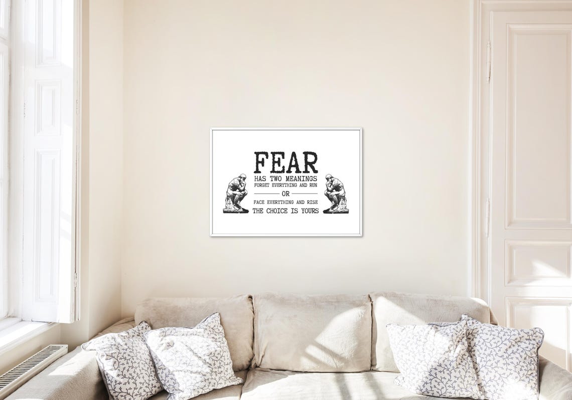 Fear Two Meanings Forget Everything Rise Quote Poster with The Thinker - Image 2