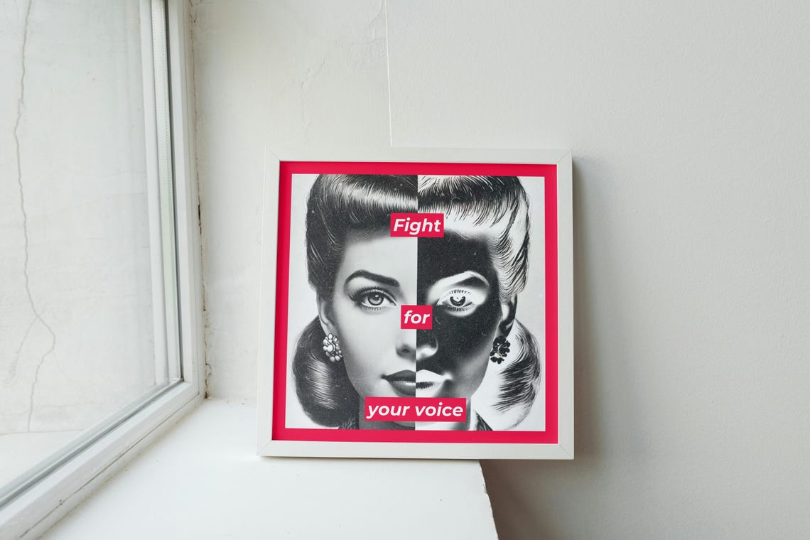 Fight For Your Voice Motivational Retro Pop Art Split Portrait Poster - Image 2