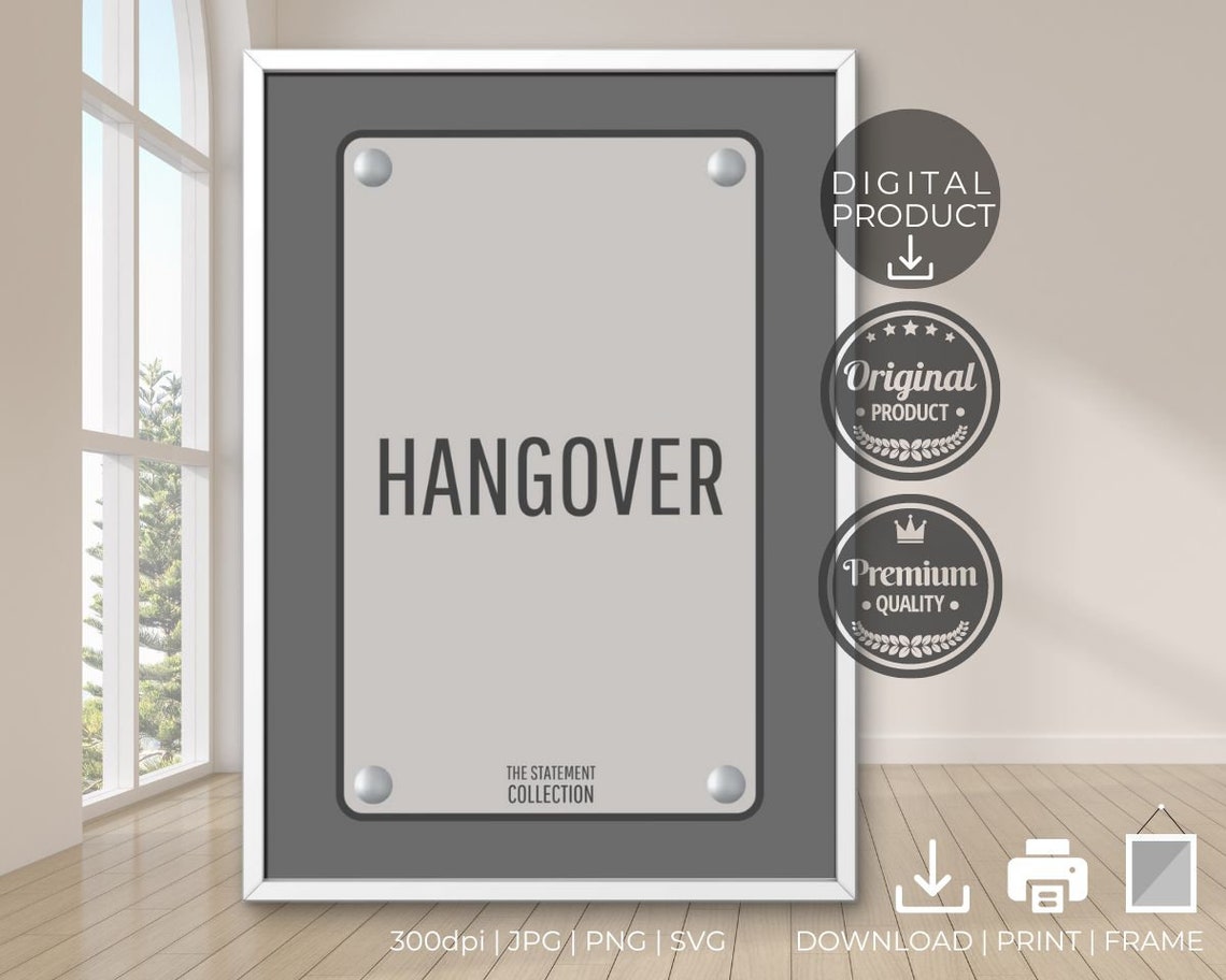 Hangover Minimalist Gray Plaque Statement Sign Funny Bar Decor Poster - Image 3