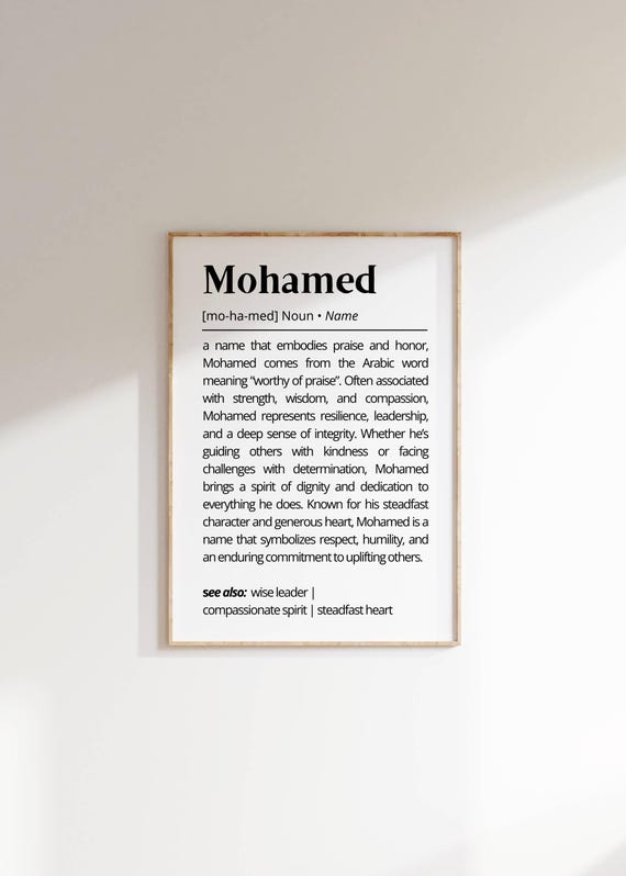 Mohamed Name Definition Wall Art Inspiration Personalized Name Gift Poster Elegant Typography Art Unique Gift For Him Home Decor